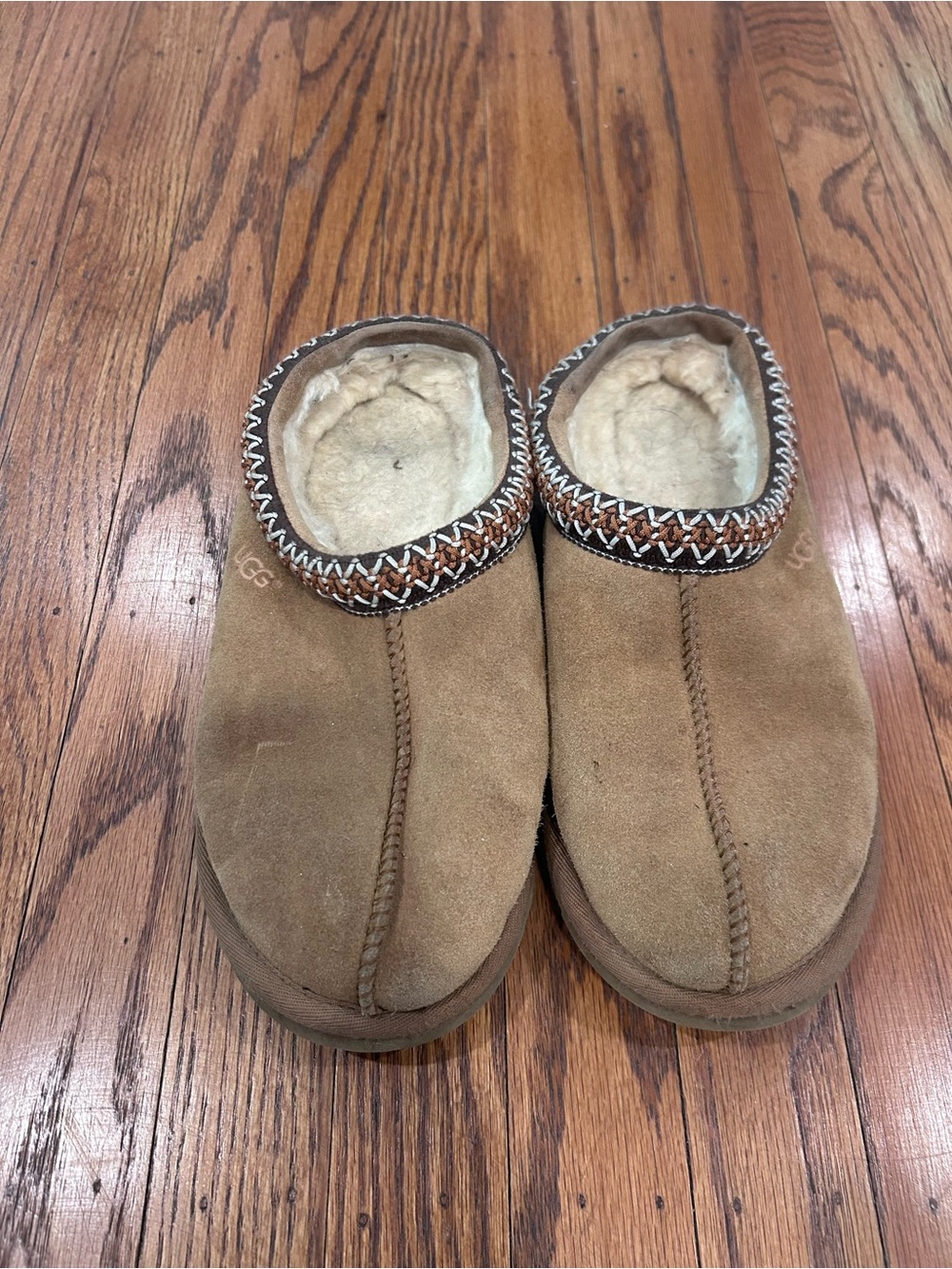 UGG Chestnut/Tan Suede Shearling-Lined Slip-On Clogs